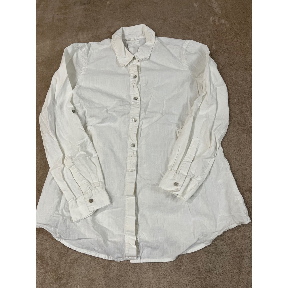Eileen Fisher Hemp Organic Cotton Shirt Women XS White Button Up Long Sleeve EUC
